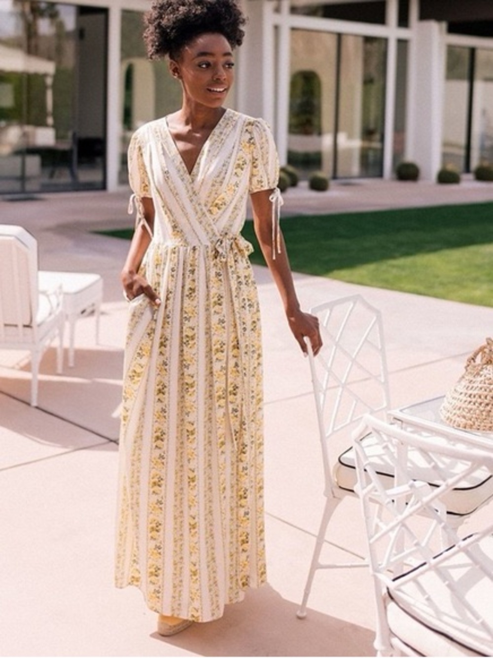 NWT Gal Meets Glam Imogene Rose Floral Maxi Dress Yellow Ivory Size 4